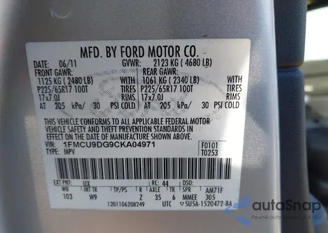 2012 Ford Escape Xlt from USA, damaged, VIN 1FMCU9DG9CKA04971